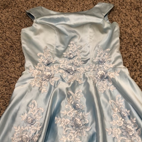 Vintage Dress Size XS Pastel Sky Blue Floral Lace Appliqué - Picture 3 of 6